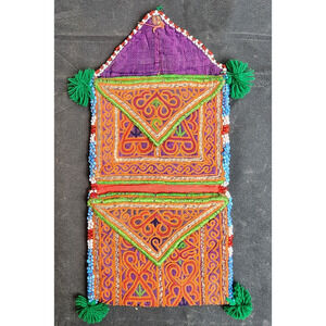 Kuchi Embroidered Pouch Wallet Afghan Handmade Beaded 9"x4" Snap